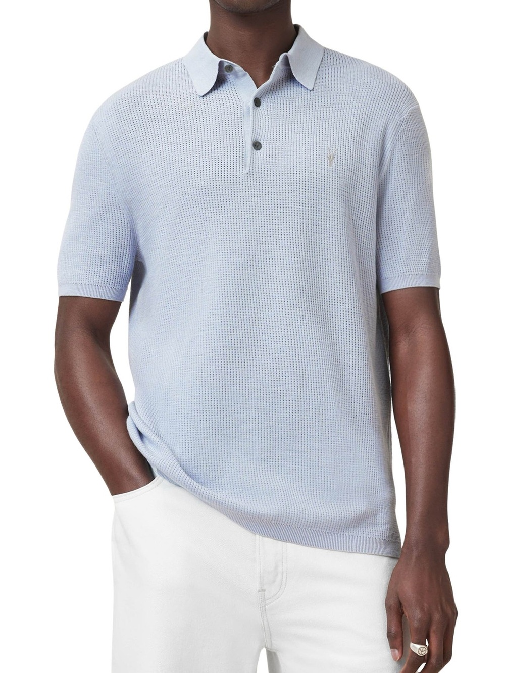 All Saints Aubrey Ribbed Polo Shirt Villa Blue Small